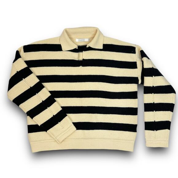 Avantlook Collared Striped Sweater Pullover Style Long Sleeve Cream Black Small - Picture 4 of 8